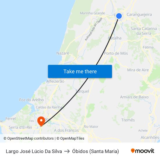Largo José Lúcio Da Silva to Óbidos (Santa Maria) map