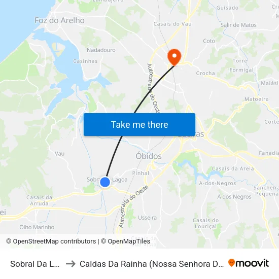 Sobral Da Lagoa to Caldas Da Rainha (Nossa Senhora Do Pópulo) map