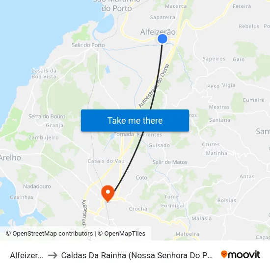 Alfeizerão to Caldas Da Rainha (Nossa Senhora Do Pópulo) map