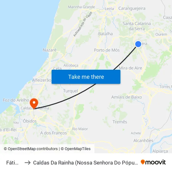 Fátima to Caldas Da Rainha (Nossa Senhora Do Pópulo) map