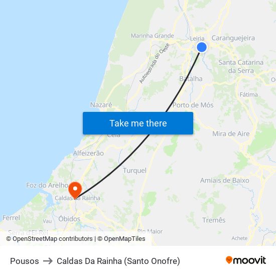 Pousos to Caldas Da Rainha (Santo Onofre) map