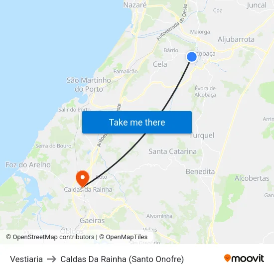 Vestiaria to Caldas Da Rainha (Santo Onofre) map