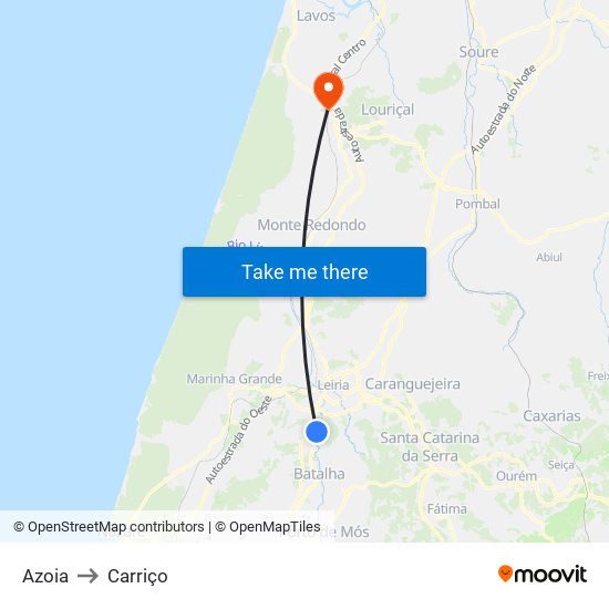 Azoia to Carriço map