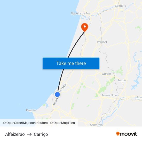 Alfeizerão to Carriço map