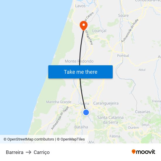 Barreira to Carriço map