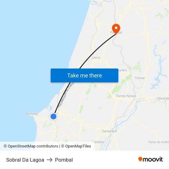 Sobral Da Lagoa to Pombal map