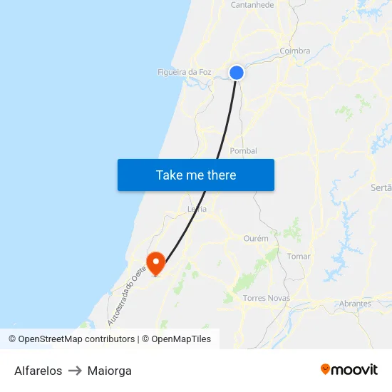Alfarelos to Maiorga map