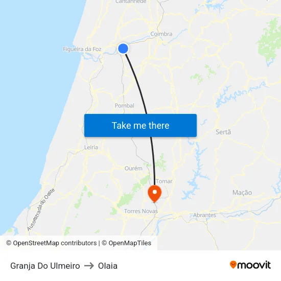 Granja Do Ulmeiro to Olaia map