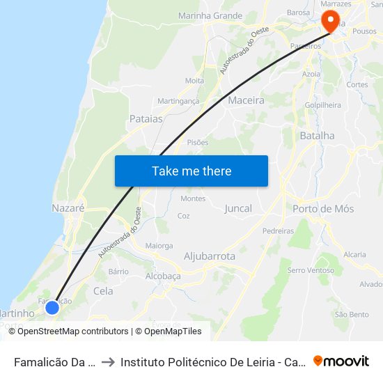 Famalicão Da Nazaré to Instituto Politécnico De Leiria - Campus 1 Esecs map