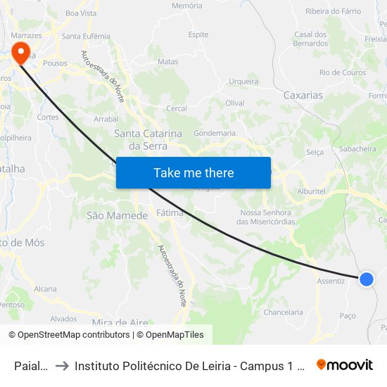 Paialvo to Instituto Politécnico De Leiria - Campus 1 Esecs map