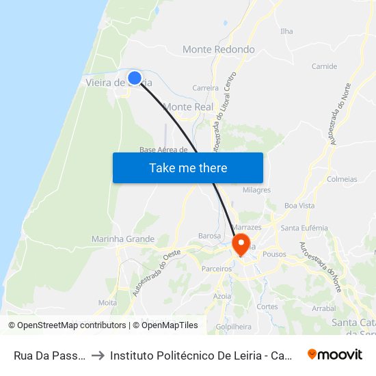 Rua Da Passagem to Instituto Politécnico De Leiria - Campus 1 Esecs map