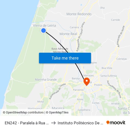 En242 - Paralela À Rua João Gouveia Pedrosa to Instituto Politécnico De Leiria - Campus 1 Esecs map