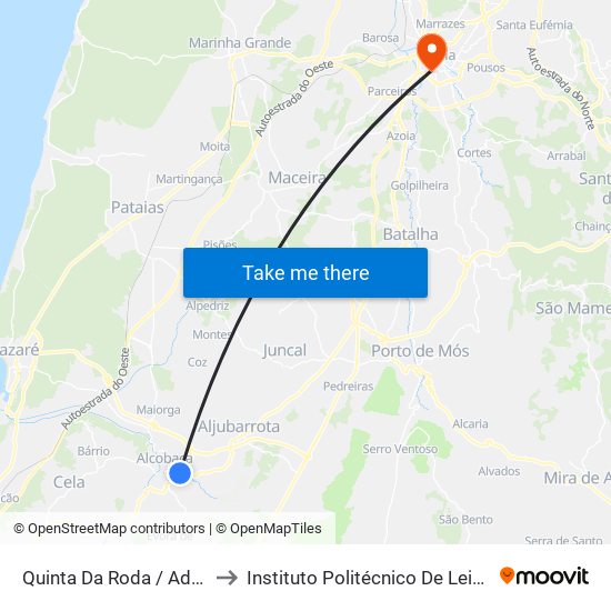 Quinta Da Roda / Adega Cooperativa to Instituto Politécnico De Leiria - Campus 1 Esecs map