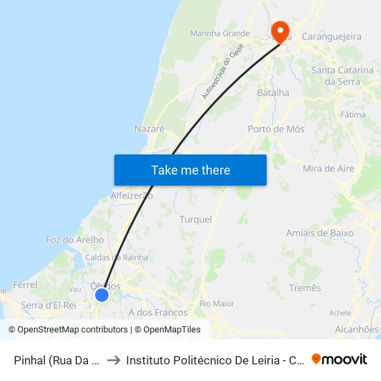 Pinhal (Rua Da Pegada) to Instituto Politécnico De Leiria - Campus 1 Esecs map