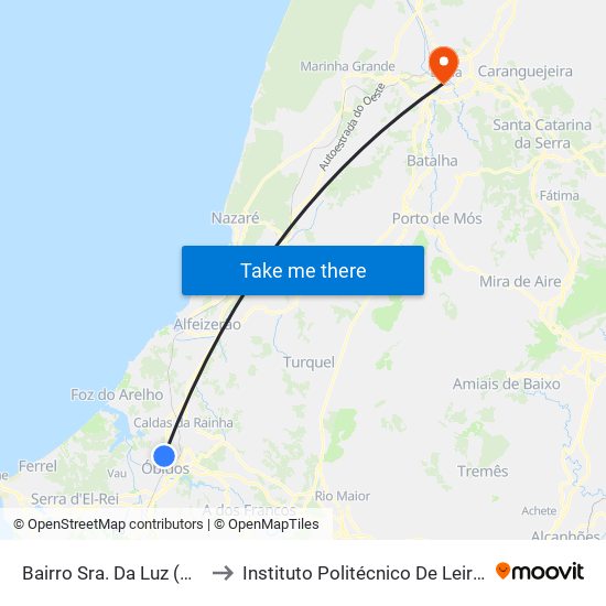 Bairro Sra. Da Luz (Centro Convívio) to Instituto Politécnico De Leiria - Campus 1 Esecs map