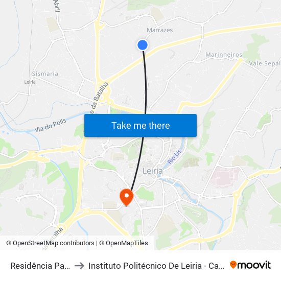 Residência Paroquial to Instituto Politécnico De Leiria - Campus 1 Esecs map