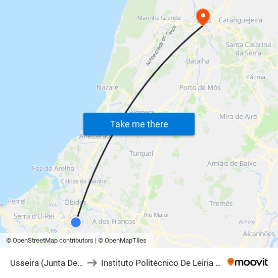 Usseira (Junta De Freguesia) to Instituto Politécnico De Leiria - Campus 1 Esecs map