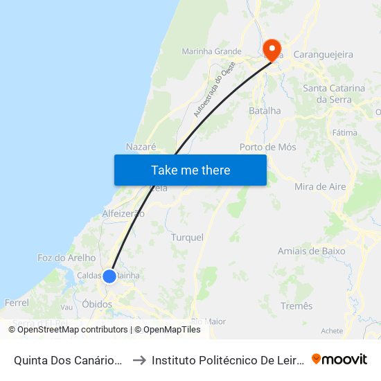 Quinta Dos Canários (Avelar Couto) to Instituto Politécnico De Leiria - Campus 1 Esecs map