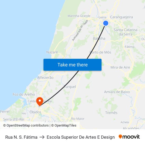 Rua N. S. Fátima to Escola Superior De Artes E Design map