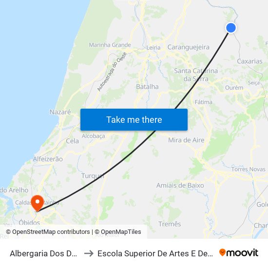 Albergaria Dos Doze to Escola Superior De Artes E Design map