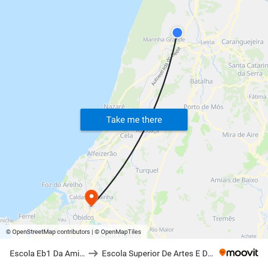 Escola Eb1 Da Amieira to Escola Superior De Artes E Design map