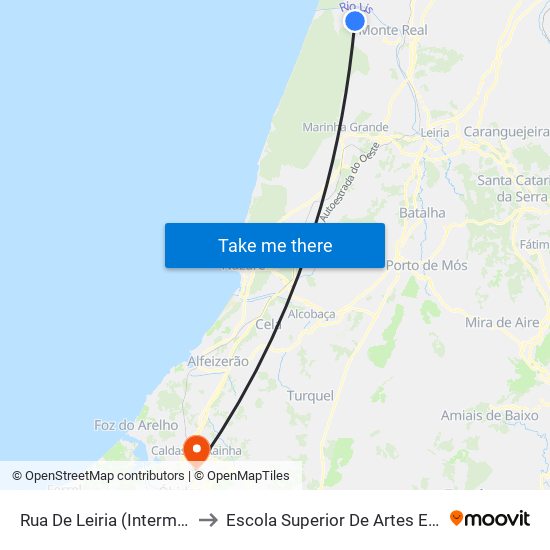 Rua De Leiria (Intermarché) to Escola Superior De Artes E Design map