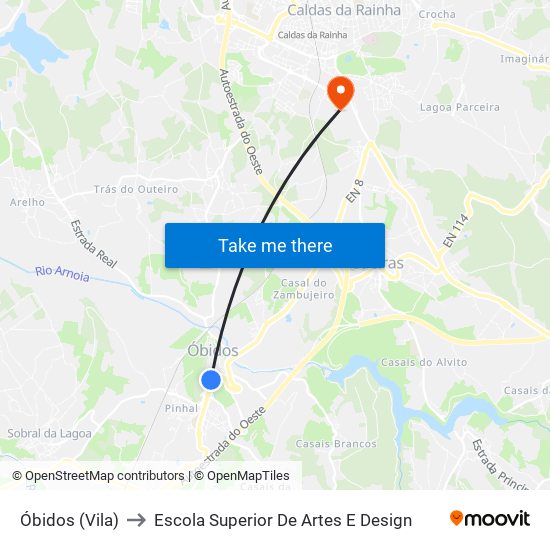Óbidos (Vila) to Escola Superior De Artes E Design map