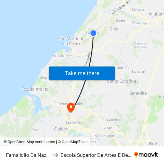Famalicão Da Nazaré to Escola Superior De Artes E Design map