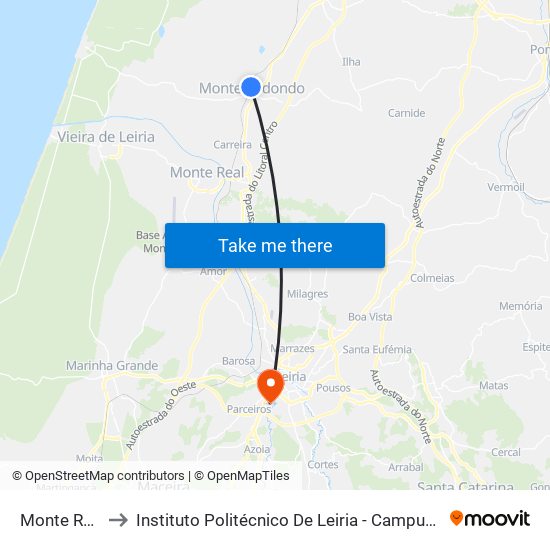 Monte Redondo to Instituto Politécnico De Leiria - Campus 2 Estg / Esslei / Ued map