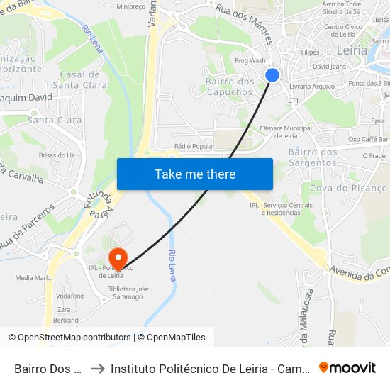 Bairro Dos Capuchos to Instituto Politécnico De Leiria - Campus 2 Estg / Esslei / Ued map