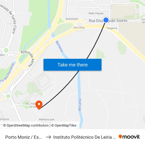 Porto Moniz / Esc. F. Rodrigues Lobo to Instituto Politécnico De Leiria - Campus 2 Estg / Esslei / Ued map