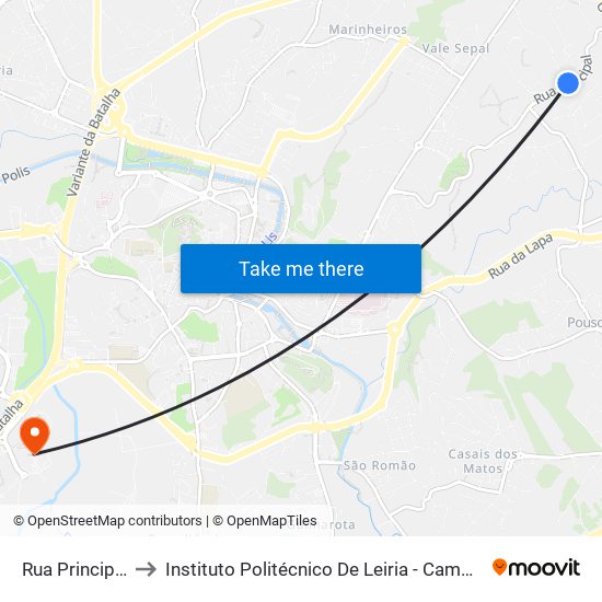 Rua Principal En350 to Instituto Politécnico De Leiria - Campus 2 Estg / Esslei / Ued map