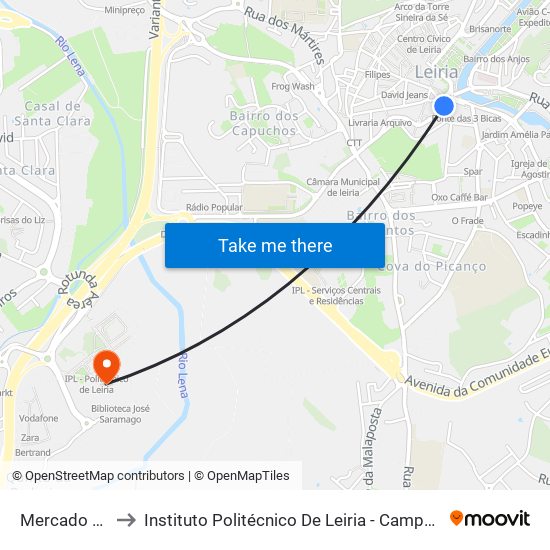 Mercado Sant'Ana to Instituto Politécnico De Leiria - Campus 2 Estg / Esslei / Ued map
