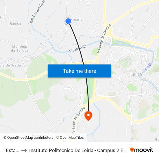 Estação to Instituto Politécnico De Leiria - Campus 2 Estg / Esslei / Ued map