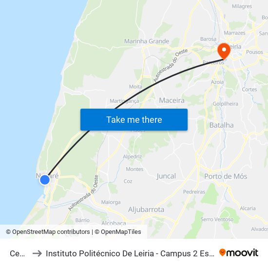 Centro to Instituto Politécnico De Leiria - Campus 2 Estg / Esslei / Ued map