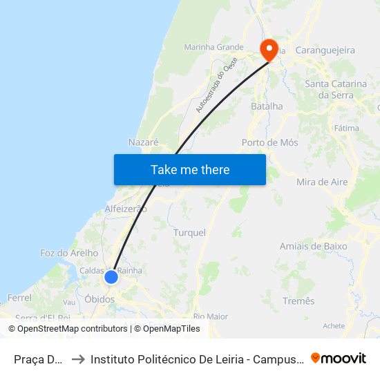 Praça Da Fruta to Instituto Politécnico De Leiria - Campus 2 Estg / Esslei / Ued map