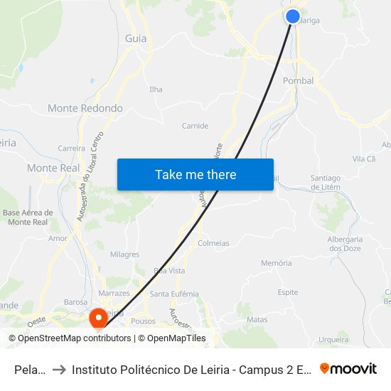 Pelariga to Instituto Politécnico De Leiria - Campus 2 Estg / Esslei / Ued map