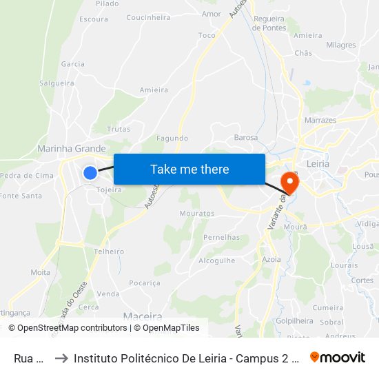 Rua Nova to Instituto Politécnico De Leiria - Campus 2 Estg / Esslei / Ued map