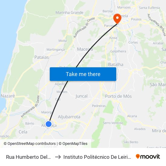 Rua Humberto Delgado / Supermercado to Instituto Politécnico De Leiria - Campus 2 Estg / Esslei / Ued map