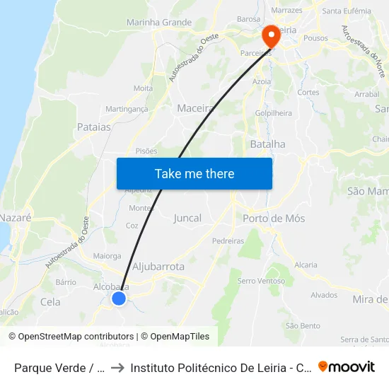 Parque Verde / Supermercado to Instituto Politécnico De Leiria - Campus 2 Estg / Esslei / Ued map