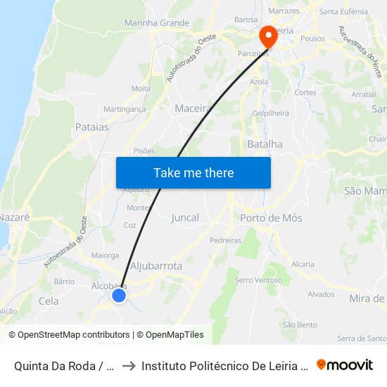 Quinta Da Roda / Adega Cooperativa to Instituto Politécnico De Leiria - Campus 2 Estg / Esslei / Ued map