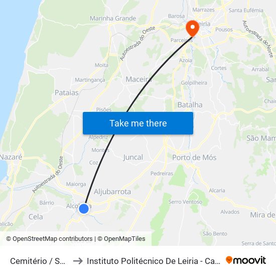 Cemitério / Supermercado to Instituto Politécnico De Leiria - Campus 2 Estg / Esslei / Ued map