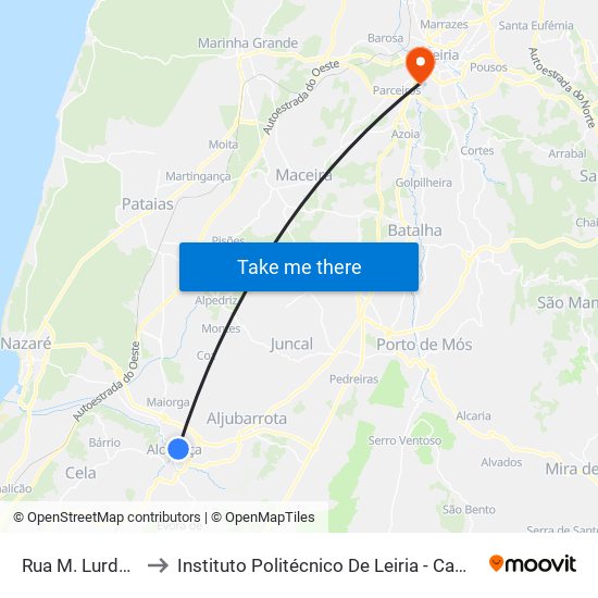 Rua M. Lurdes Resende to Instituto Politécnico De Leiria - Campus 2 Estg / Esslei / Ued map