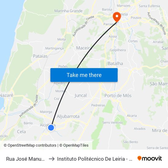 Rua José Manuel Natividade 31 to Instituto Politécnico De Leiria - Campus 2 Estg / Esslei / Ued map
