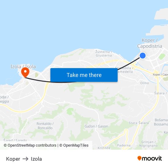 Koper to Izola map