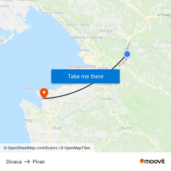 Divaca to Piran map