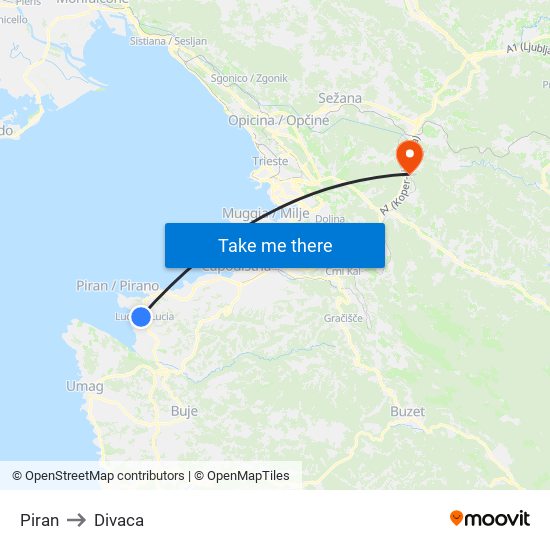 Piran to Divaca map
