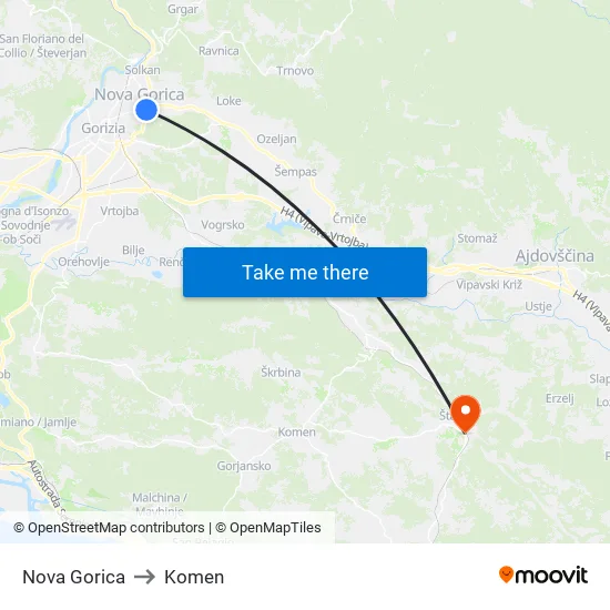 Nova Gorica to Komen map