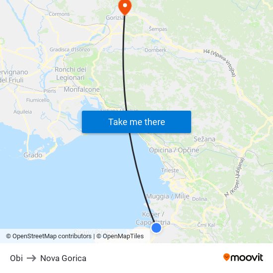 Obi - Koper to Nova Gorica map