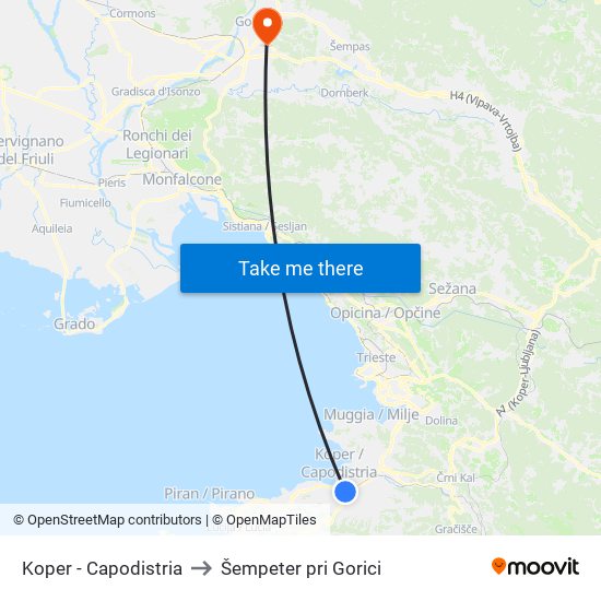 Koper - Capodistria to Šempeter pri Gorici map